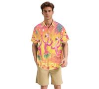 BCFHRGT Dancing Flamingos Orange Summer Hawaiian - Camisa de vestir para hombre, manga corta, con botones, Dancing Flamingos Orange Summer, 3X-Large