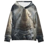 BCFHRGT Divertida sudadera con capucha para niñas y niños de 4 a 14 años con cabeza de rinoceronte con bolsillos, Funny Wild Animal Head Rhino, Large