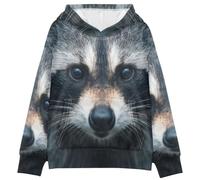BCFHRGT Funny Animal Head Raccoon - Sudadera de manga larga con capucha para niños y niñas de 4 a 14 años