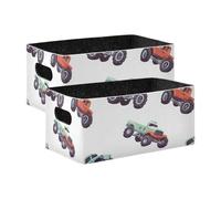 BCFHRGT Monsters Truck and Cartoon Cars - Cajas de almacenamiento blancas, organizador de cubos, paquete de 2 contenedores organizadores plegables para libros, estantes, armario