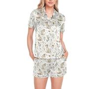 BCFHRGT Pijama de seda de dos piezas para mujer, diseño de lobo dulce con estampado de lobo dulce, suave, con bolsillos, para dama de honor, Dibujos animados Sweet Wolf White, Large