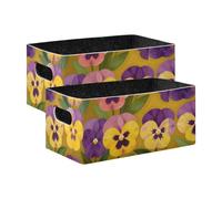 BCFHRGT Southern Boho Happy Pansy Floral Garden - Juego de 2 cubos de almacenamiento plegables para clóset, estante, aparador
