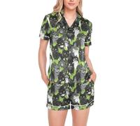 BCFHRGT Sweet British - Conjunto de pijama de satén verde con diseño de gatos británicos para mujer, conjunto casual con botones y bolsillos, para fiesta individual, Sweet British Shorthair Cats Green