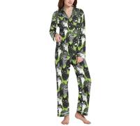 BCFHRGT Sweet British - Conjunto de ropa de dormir con solapa para mujer, diseño de gatos de pelo corto, color verde, Sweet British Shorthair Cats Green, Large