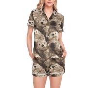 BCFHRGT Sweet Sea Otter - Conjunto de pijama de dos piezas para mujer, de manga corta, con bolsillos, para fiestas de pijamas de Navidad, color marrón, Sweet Sea Otter Brown, Large