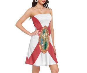 BCFHRGT Vestido de verano rojo con bandera del estado de Florida Fl para mujer, traje de verano para mujer, Bandera de poliéster del estado de Florida, color rojo, XXL
