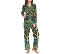 BCFHRGT William Morris Green Life Tree Sleeping - Conjunto de ropa de dormir con solapa para mujer, William Morris Green Life Tree, S