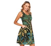 BCFHRGT William Morris Green Life Tree - Vestido de verano sin mangas con bolsillos, William Morris Green Life Tree, S
