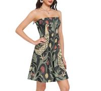 BCFHRGT William Morris - Vestido de verano para mujer, color rojo oscuro y negro, William Morris Chicken Dark Red Black, M