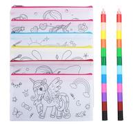 BCHKO 6 Piezas Estuche de Unicornio para Colorear Niños con Lápices de Colores Piedras Brillantes Autoadhesivas DIY Estuche con Cremallera Bolsa de Tela Set de Manualidades para Niñas