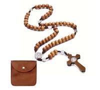 BCHKO Collar de Rosario Católico con Cruz, Cadena de Oración de Madera Natural, Ideal para Comunión Católica, Bautizo, Misa y Estudio Bíblico (incluye bolsa de almacenamiento)