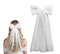 BCHKO Elegante Velo de Novia - Velo para Despedida de Soltera - Accesorio de Pelo para Novias con Pinza - Velo con Perlas y Lazo - para Bodas y Fiestas (Blanco)