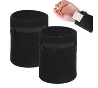 BCHKO Muñequera Deportiva con Cremallera, 2 Negras. Banda para el Sudor con Bolsillo para Llaves y Dinero. Ideal para Gym, Correr, Fitness Unisex.