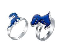 BCHKO Set de 2 Anillos de Humor con Dinosaurios, Ajustables, Joyería Divertida, Anillos para Juegos de Fiesta, Emociones y Temperatura, Animal, Anillo de Dedo, Regalo de Cumpleaños (Cambio de Color)