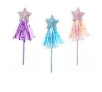 BCHKO Set de 3 Varitas Mágicas con Forma de Estrella, Varitas de Hadas Brillantes para Princesas, Ideal para Niñas, Navidad, Halloween, Fiestas de Cumpleaños (Lila, Rosa, Azul)