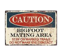 BCHUAN Bigfoot - Letrero de metal con texto en inglés "Stay on Marked Trails Do Not Make Eye Contacto", letrero de metal divertido vintage de advertencia retro para el hogar, bar, pub, cafetería