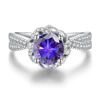 BCJMKDX Anillos, Alianzas de boda de moissanita for mujer, 1 quilate, corte redondo, color D, VVS1, anillo de diamante azul/púrpura/rosa, anillos de compromiso de moissanita con certificado(Purple,5)