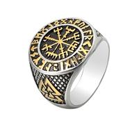BCJMKDX Anillos, Amuleto rúnico nórdico Valknut Vegvísir, estrella de 8 puntas, acero inoxidable, for navegar tormentas(Two Tone,Z+1)