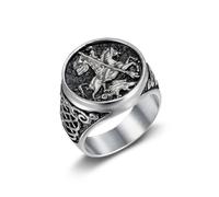 BCJMKDX Anillos, Anillo con intrincado diseño de San Jorge matando al dragón, estilo nudos épicos y míticos, acero de titanio, exquisito(Silver,Y)