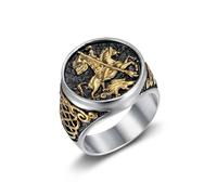 BCJMKDX Anillos, Anillo con intrincado diseño de San Jorge matando al dragón, estilo nudos épicos y míticos, acero de titanio, exquisito(Silver+Gold,Y)