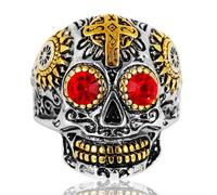 BCJMKDX Anillos, Anillo de acero inoxidable con cruz estilo punk y ojos de circonita cúbica verde/roja, joyería vintage for motociclistas, for hombres y mujeres.(Red Gem,Z+2.5)