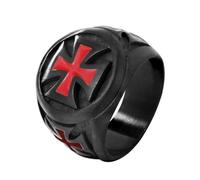 BCJMKDX Anillos, Anillo de la Inquisición for hombre, estilo templario cruzado - Anillo gótico negro/plateado de acero inoxidable con esmalte rojo(Black,S)