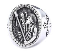 BCJMKDX Anillos, Anillo de sello ovalado | Acero inoxidable tonal | Joyería cristiana de protección