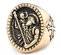 BCJMKDX Anillos, Anillo de sello ovalado | Acero inoxidable tonal | Joyería cristiana de protección(Gold,O)