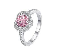 BCJMKDX Anillos, Anillos de compromiso for mujer de plata de ley S925 de 1 quilate, corte redondo, color D, anillos de diamante VVS1, anillos de aniversario de boda for mujer con certificado(Pink,9)