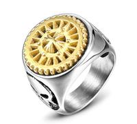 BCJMKDX Anillos, Joyería Fidget Punk Biker de acero de titanio, engranaje dorado/negro, correa plateada, hipoalergénica for uso diario.(Gold gear,U)