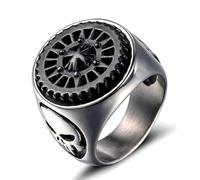 BCJMKDX Anillos, Joyería Fidget Punk Biker de acero de titanio, engranaje dorado/negro, correa plateada, hipoalergénica for uso diario.(Black gear,U)