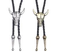 BCJMKDX Collares. 2PCS/Set Relief Oxes Head Buckle for Male Women Bridegroom Wedding Necklace Western Cowboy Necktie for Shirt