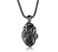 BCJMKDX Collares. Collar con medallón anatómico abatible del Sagrado Corazón, Colgante de Arte médico en Acero Inoxidable(Black)
