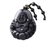 BCJMKDX Collares de obsidiana, Real Trabajo Hecho a Mano Chino obsidiana Negra Natural Tallado Buda Dios de la Fortuna Amuleto Colgante de la Suerte Collar joyería de Moda