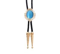 BCJMKDX Collares. Men Faux Leather Rope Necktie Wedding Necklace with Metal Flower Crown Stone Jewelry Western Cowboy Neckwear(Blue)