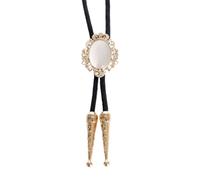 BCJMKDX Collares. Men Faux Leather Rope Necktie Wedding Necklace with Metal Flower Crown Stone Jewelry Western Cowboy Neckwear(White)