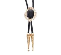 BCJMKDX Collares. Men Faux Leather Rope Necktie Wedding Necklace with Metal Flower Crown Stone Jewelry Western Cowboy Neckwear(Black)