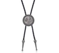 BCJMKDX Collares. Mens Leather Necktie Metal Round Flower Cowboy Pendant Western Necklace Costume Jewelry Shirt Chain(Ancient Silver)