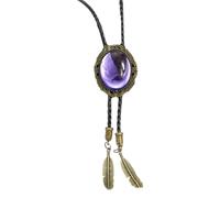 BCJMKDX Collares. Western Cowboy Vintage Rope Stone Feathered Pendant Necktie, Purple, As Show