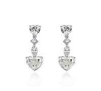 BCJMKDX Pendientes, 925 Real Silver 10 * 12mm Heart-Shaped Emerald High Carbon Diamond DropWedding Fine Stud Set(White)