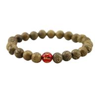BCJMKDX Pulsera de Cuentas de Madera, 1 Pulsera de Madera Natural con alas de Madera, Pulseras de Cuentas del Sexto Mantra, Pulseras for Hombres, Color Rojo(Red)