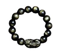BCJMKDX Pulseras de obsidiana, Pulsera poderosa con Cuentas de dragón PiXiu de obsidiana Dorada Natural de Moda