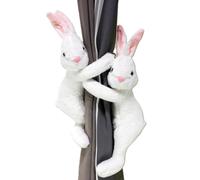 BCJMKDX Sujetacortinas, 2 Correas de sujeción con Forma Conejito Pascua, Suaves y esponjosas, botón elástico(White)