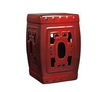 BCJMKDX Taburete cuadrado de cerámica para tambor, mesa auxiliar portátil roja, taburete bordado clásico con muebles creativos chinos.