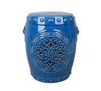 BCJMKDX Taburete de jardín decorativo, mesa portátil, taburete de tambor de cerámica hueco para exteriores, taburete familiar, apto para terraza, cubierta, patio (azul)
