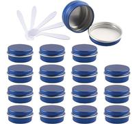BCJMKDX Tarros para cosméticos, 48 latas de Aluminio Redondas vacías de 10 ml, Color Azul, con Tapas de Rosca, tarros de Almacenamiento, recipientes for cosméticos, macetas con 6 espátulas(Blue,10ml)