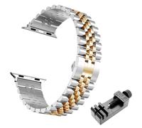 BCMCBV Correa de acero metálico para Apple Watch Ultra Band 49 mm 46 mm 44 mm 38 mm 42 mm Pulsera de repuesto IWatch Series 10 9 8 7 6 5 45 mm 41 mm Correas de reloj de ACERO INOXIDABLE(Silver RoseGol
