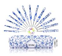 BCMRUN Juego de agujas de ganchillo con funda, 14 tamaños, patrón de porcelana azul y blanca para manos con artritis, agujas de ganchillo de 2,25 mm (B)-10 mm (N) para principiantes, regalo del día de