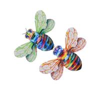 BCOATH 2 piezas Decoración de Pared de Abejas de Hierro Forjado con Alas Verdes y Naranjas Colgante Artístico para Jardín y Patio Conjunto de Adorno Rústico para Exteriores Interiores