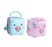 BCOATH 2 Piezas Hucha Cerdito con Candado para Escritorio Caja Fuerte para Monedas Ahorro Seguro y Decoración Multiusos Rosa y Azul para Adultos